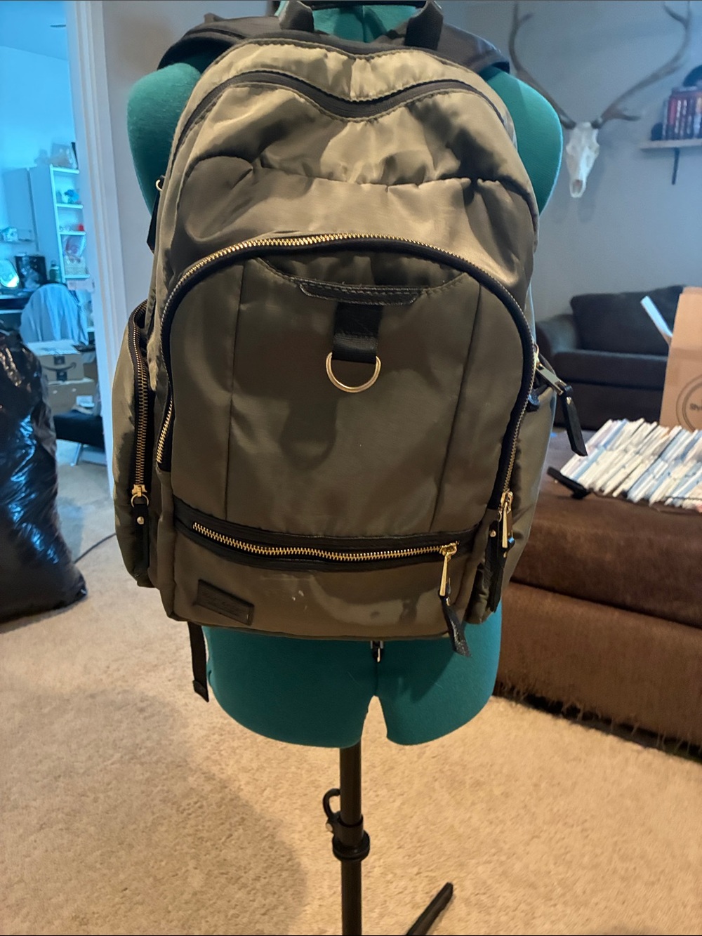 Target Olive Green Backpack with Gold Hardware